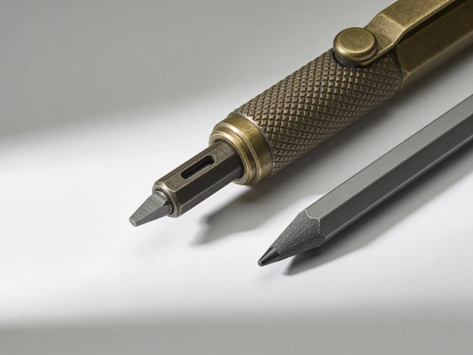 Holloway Lead Holder — 2 mm clutch, knurled brass barrel, one 2B lead